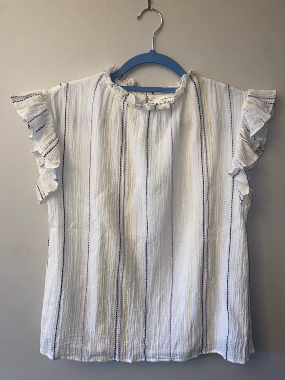 Bohme Women’s Cream Stripe Ruffle Sleeve Top